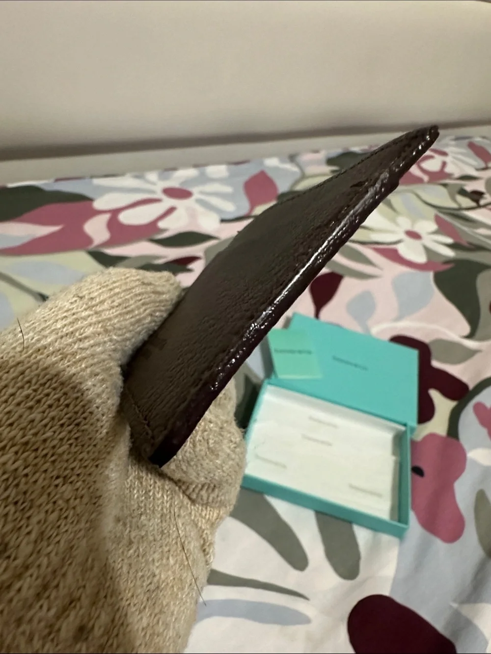 Tiffany & Co. Brown Textured Leather Card Holder Unisex